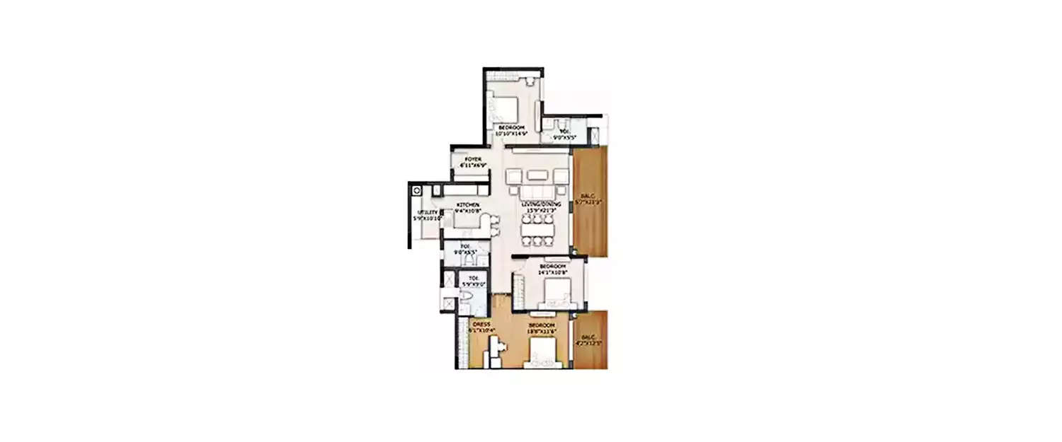 Floor plan for 3 BHK