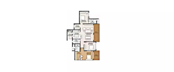 Vajram Esteva Bellandur - Floor plan 3 BHK 1385 Sq.ft