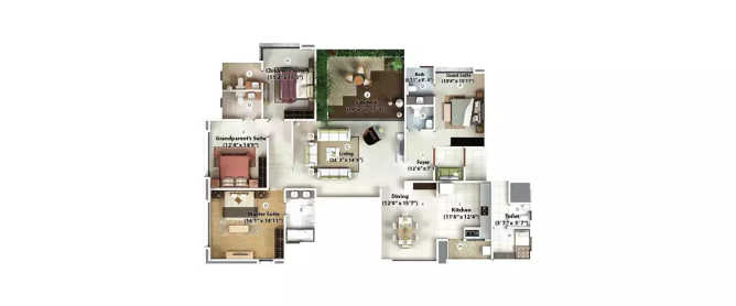 Geras Verbena High Rise Bavdhan - Floor plan 4 BHK 3100 Sq.ft