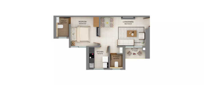 Shapoorji Pallonji Codename Mumbai Dreams Mulund - Floor plan 1 BHK 413 Sq.ft