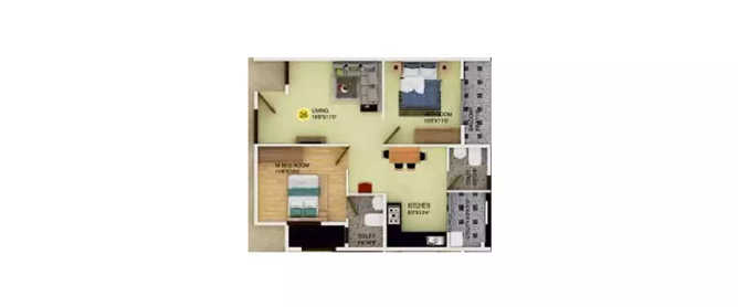 Purva Midtown Dooravani Nagar - Floor plan 3 BHK 1596 Sq.ft