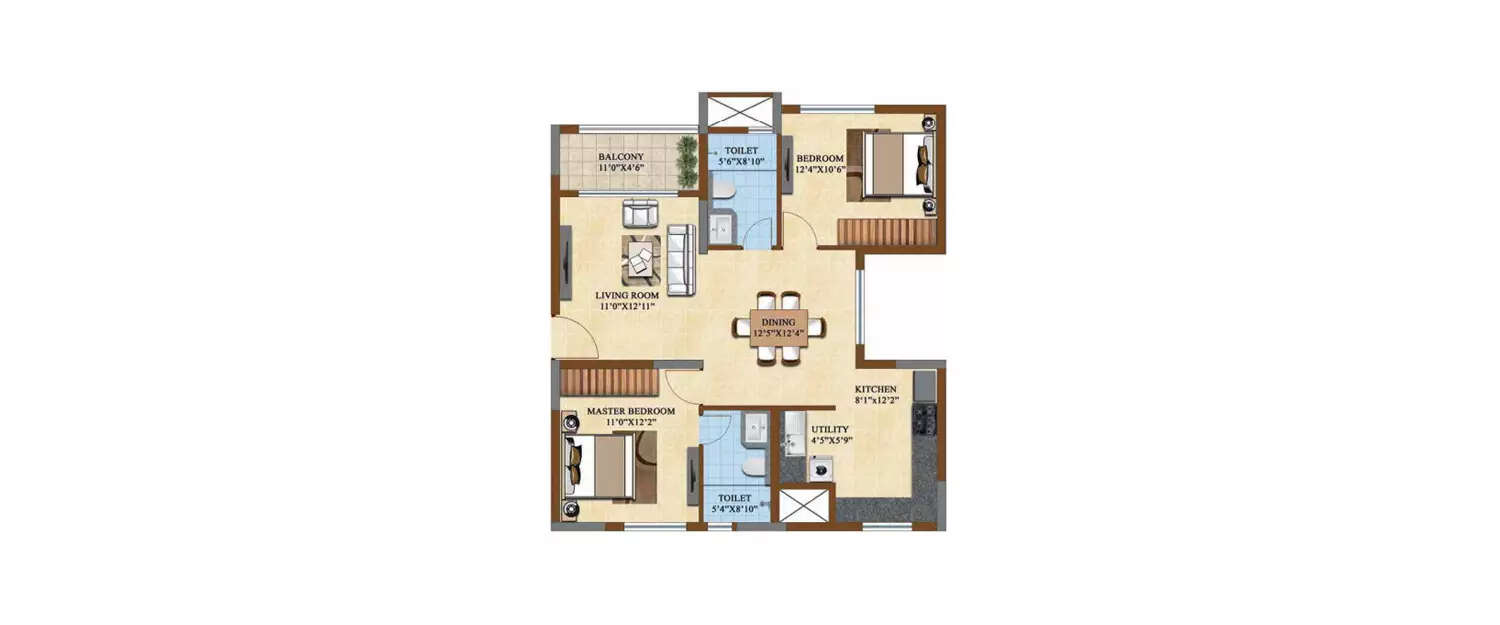 Floor plan for 2 BHK