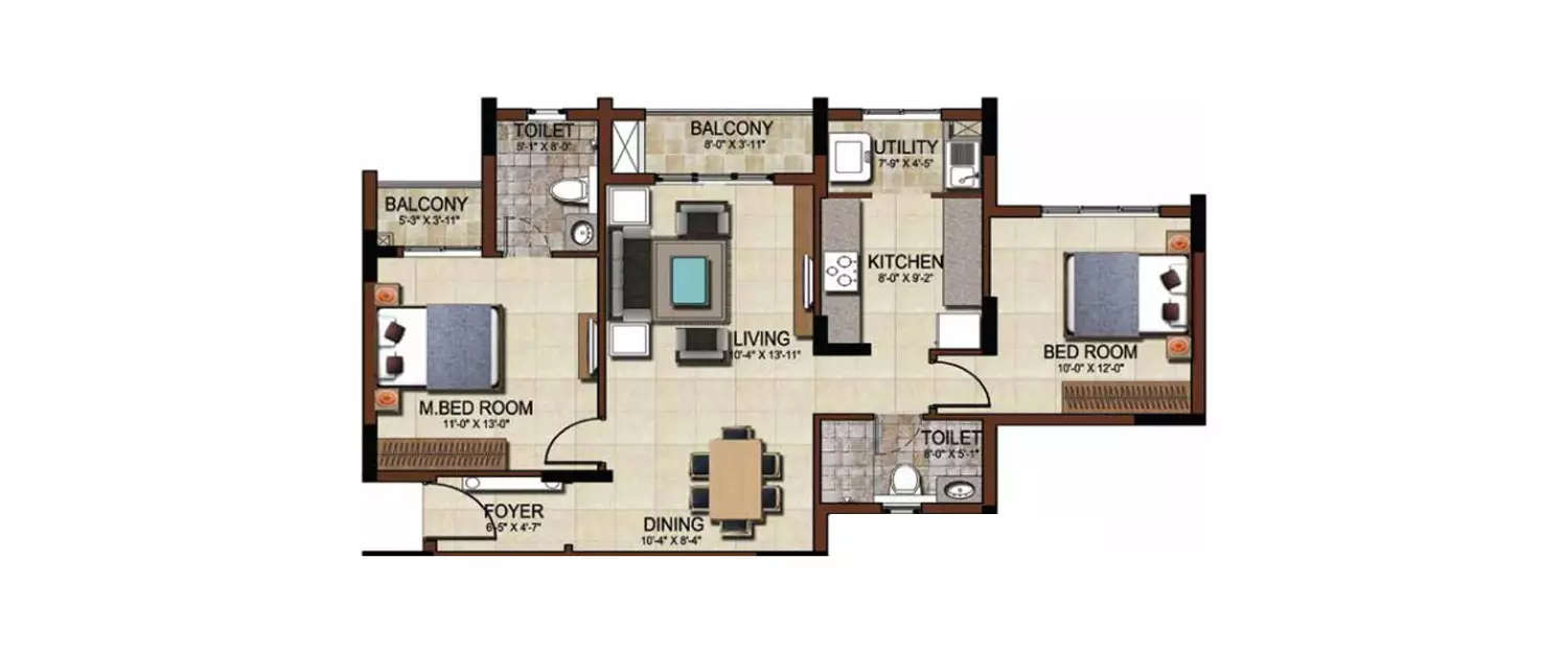 Floor plan for 2 BHK