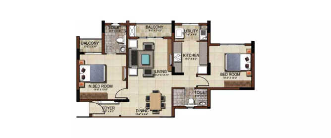 Salarpuria Sattva East Crest Konadasapura - Floor plan 2 BHK 776 Sq.ft