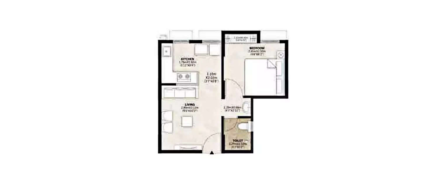 Floor plan for 1 BHK