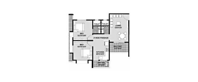 Ganga Aashray Dhanori - Floor plan 2 BHK 568 Sq.ft