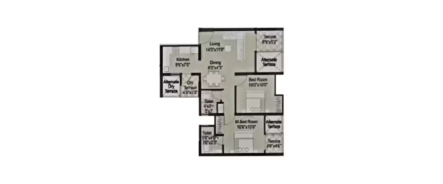 Floor plan for 2 BHK