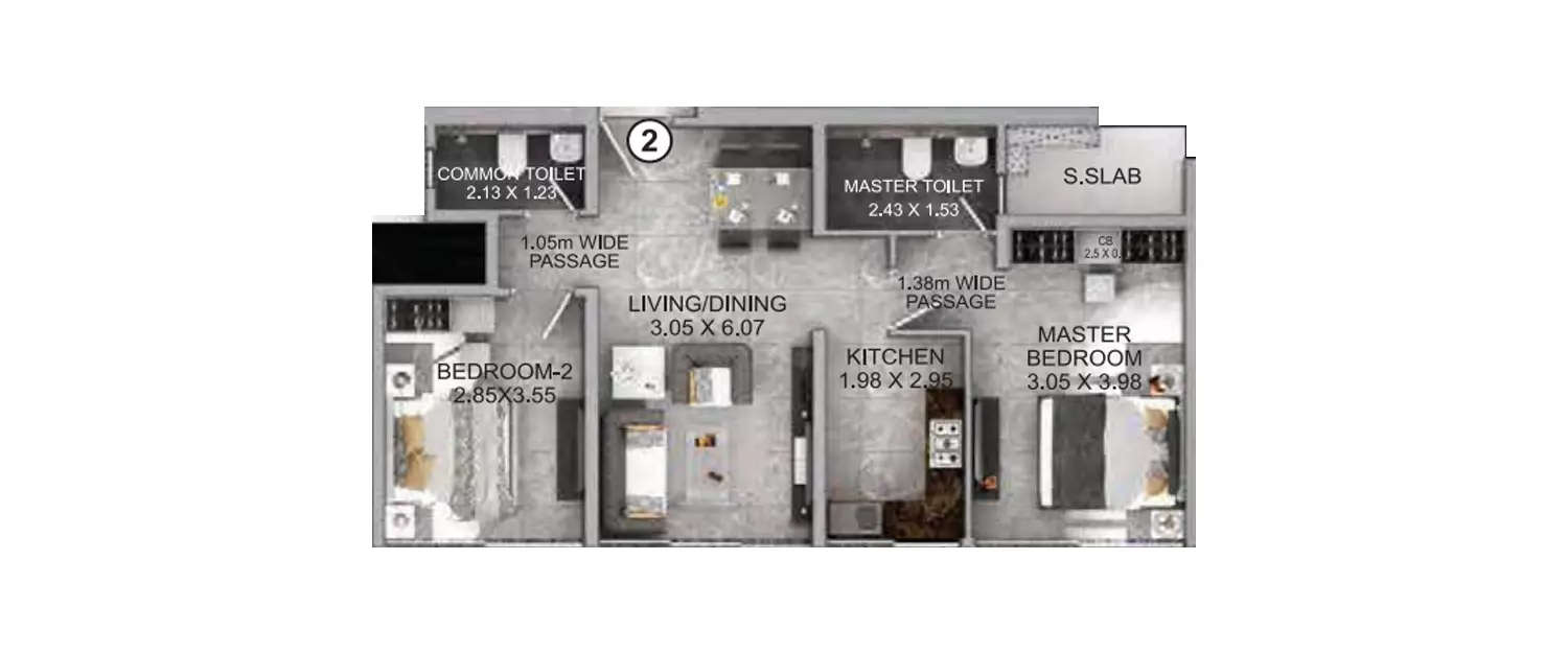2 BHK Apartment 673 Sq.ft