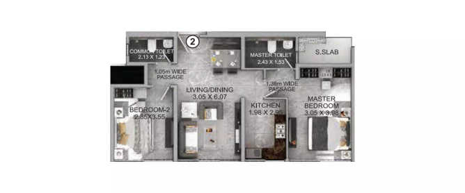 The Exclusif Selection Wadala - Floor plan 2 BHK 673 Sq.ft