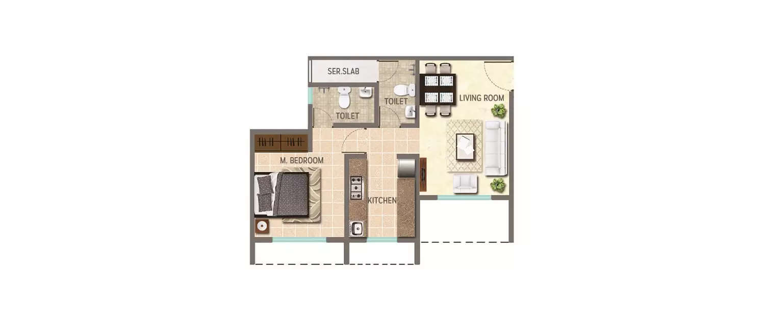 Floor plan for 1 BHK