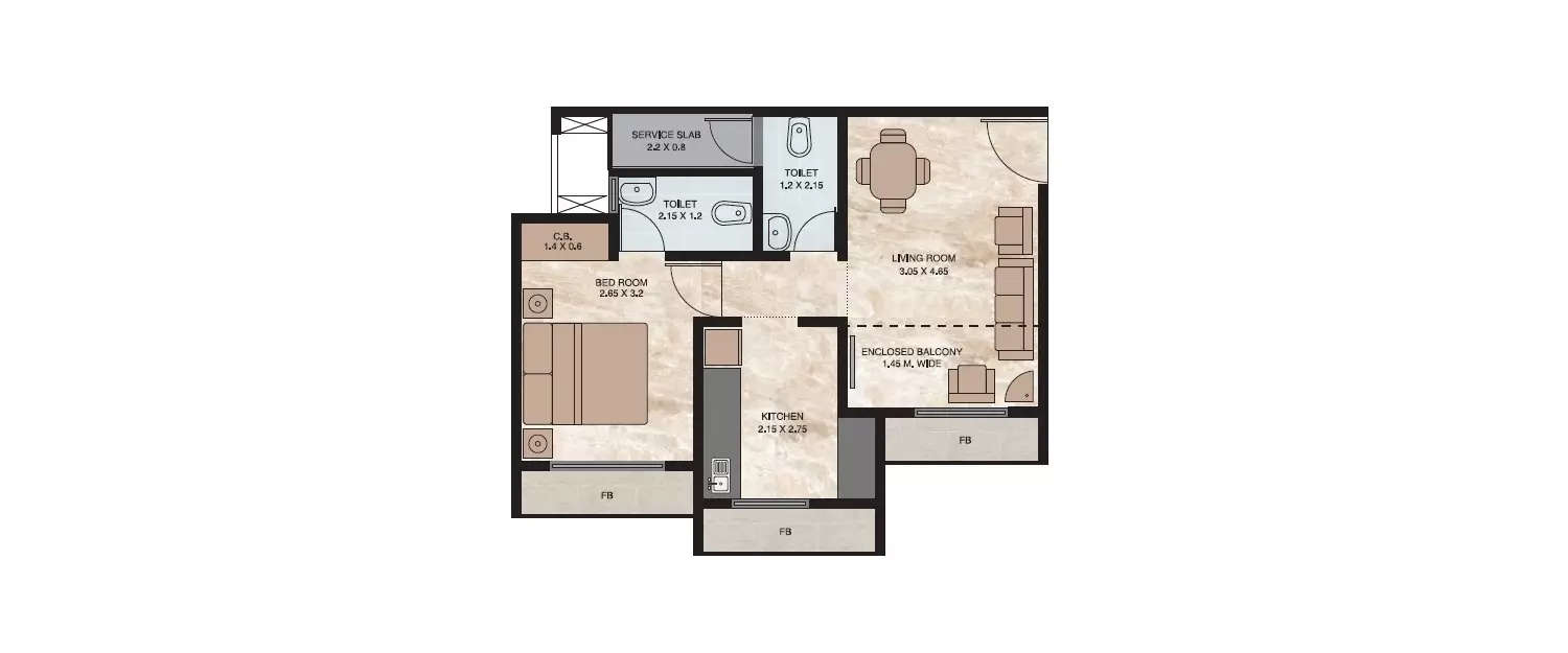 Floor plan for 2 BHK