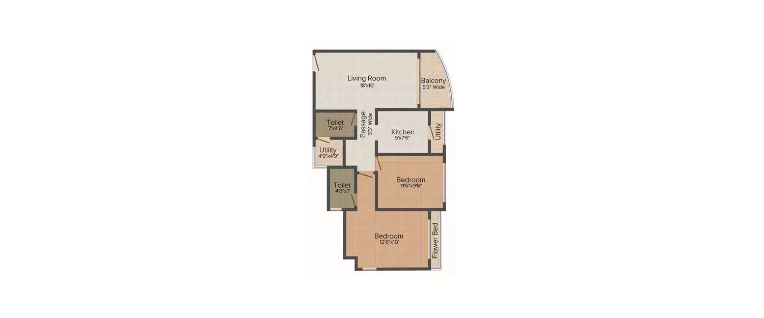 Floor plan for 2 BHK