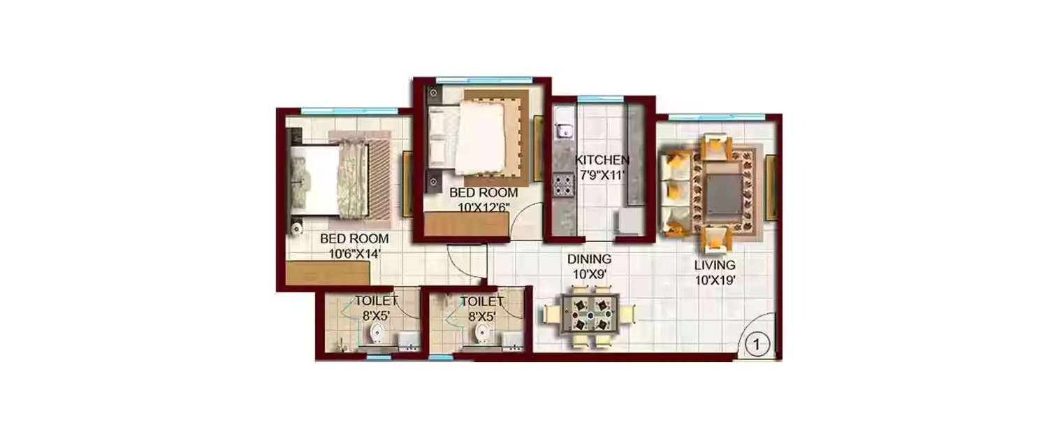 2 BHK Apartment 740 Sq.ft