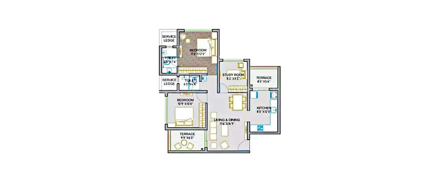 Floor plan for 2.5 BHK