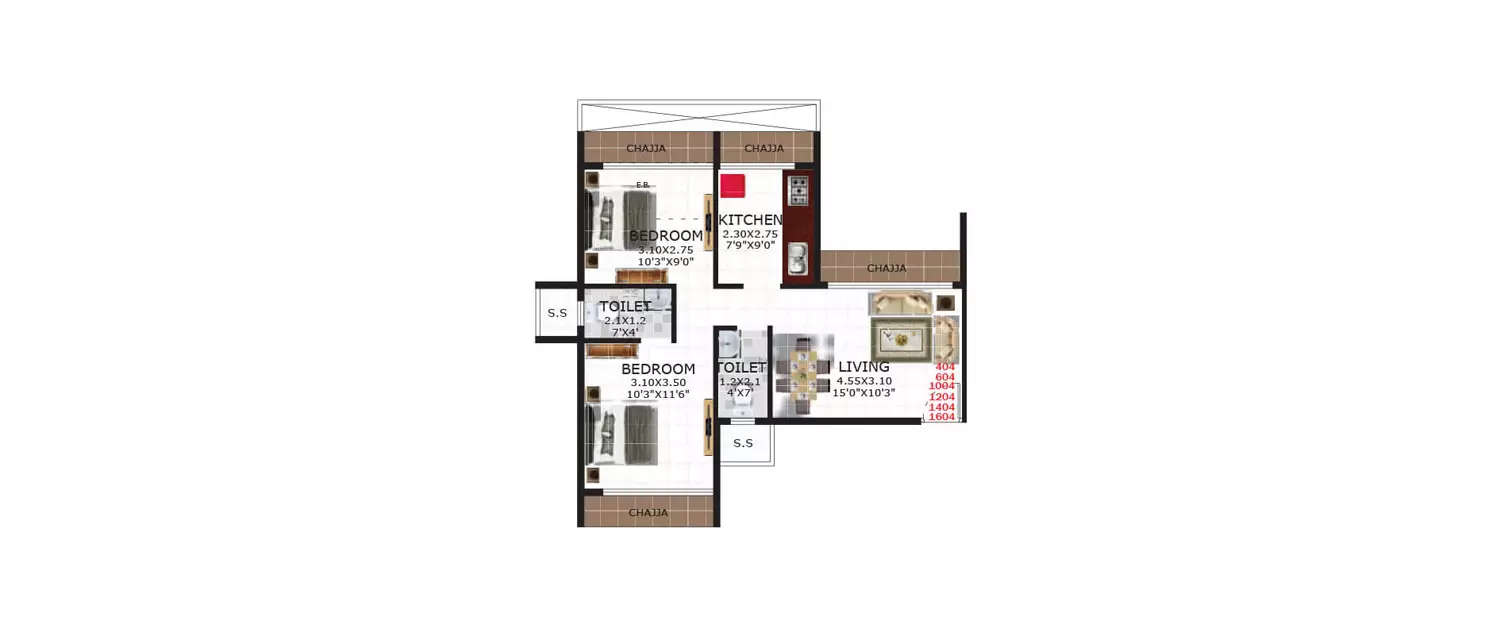 Floor plan for 2 BHK