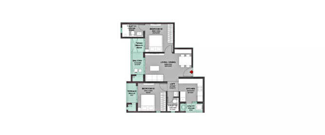 Godrej Parkridge Manjri - Floor plan 2 BHK 624 Sq.ft