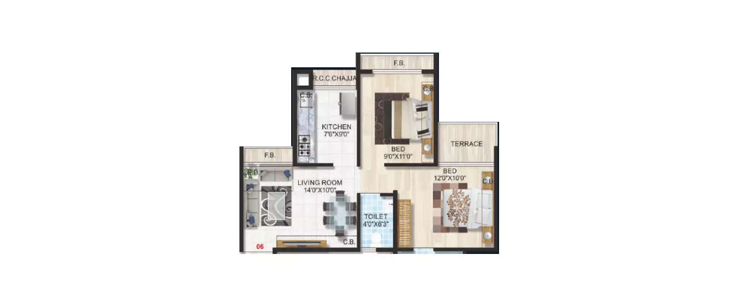 Floor plan for 2 BHK