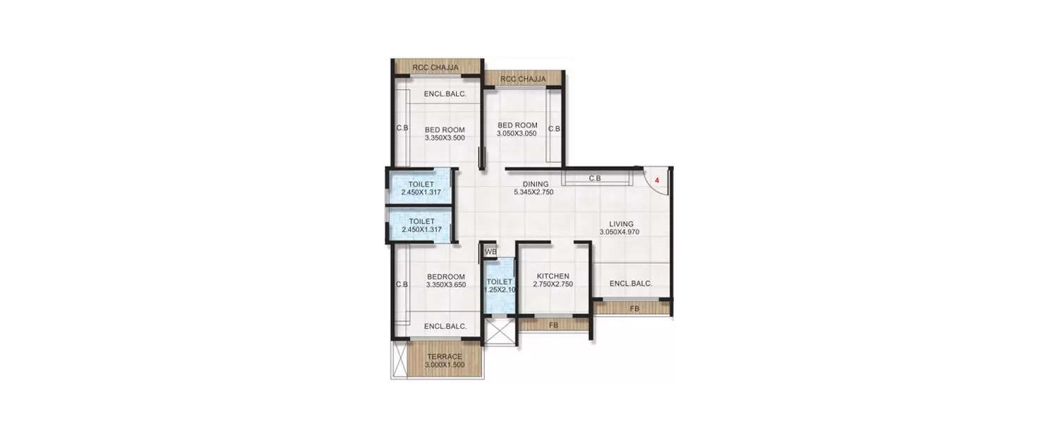 Floor plan for 3 BHK