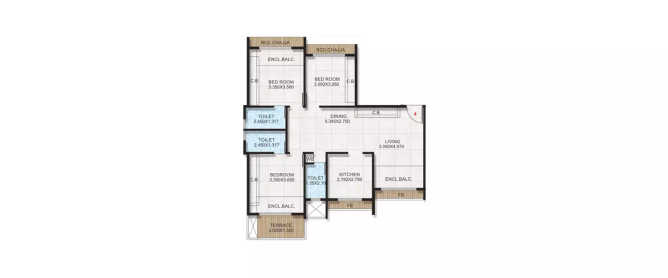 Bhagwati Eminence Nerul - Floor plan 3 BHK 721 Sq.ft
