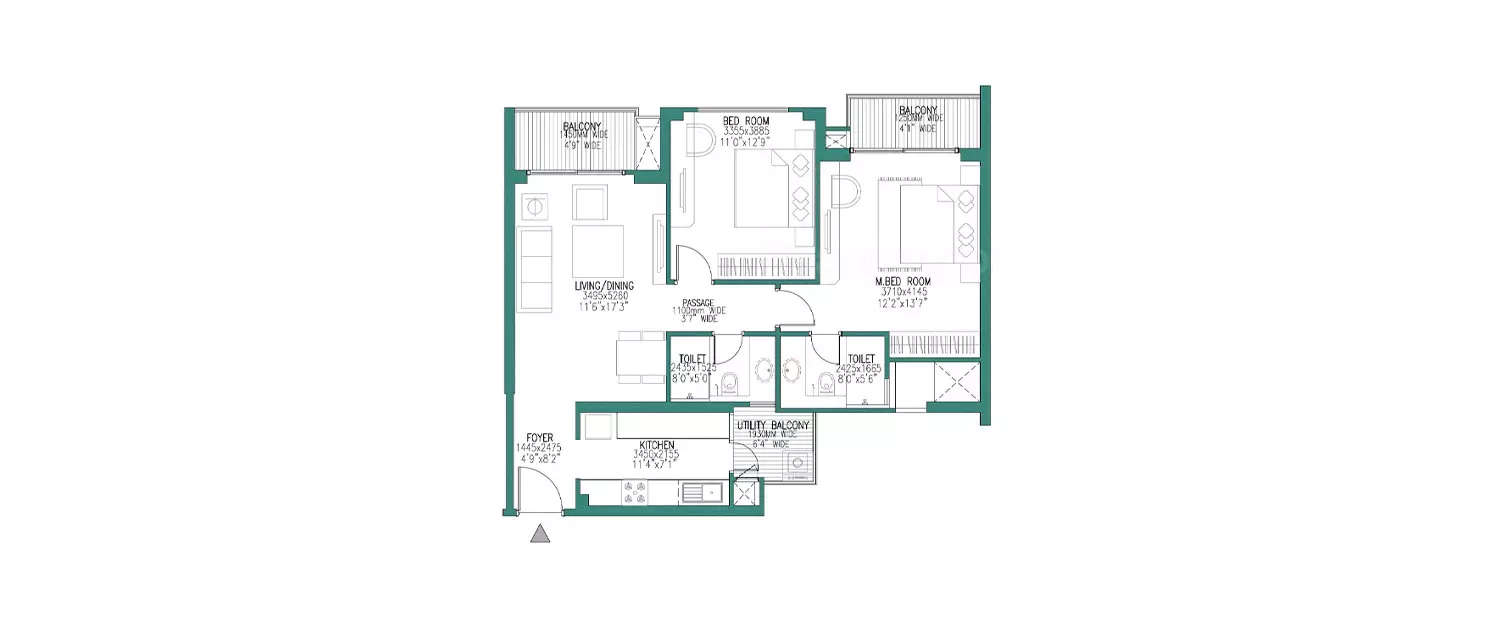Floor plan for 2 BHK