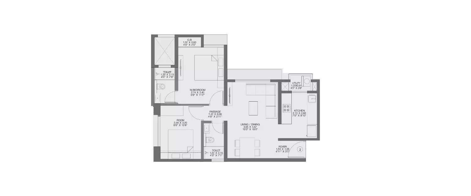 Floor plan for 2 BHK