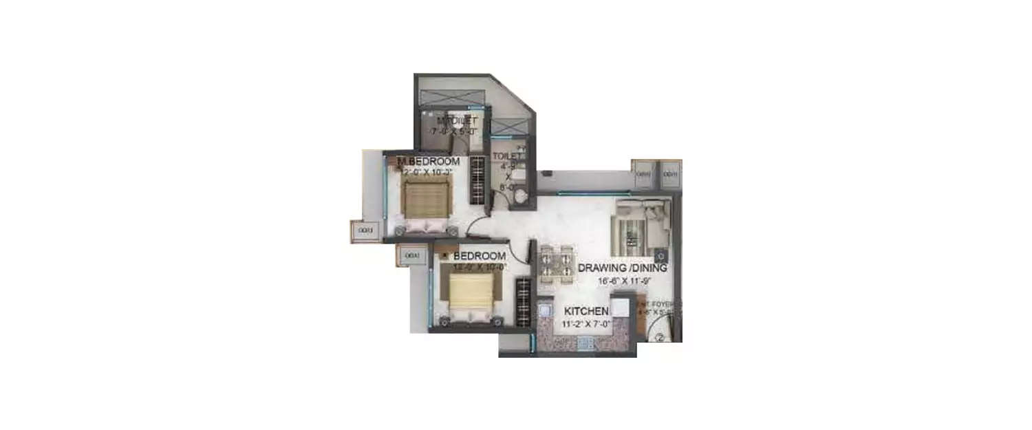 Floor plan for 2 BHK