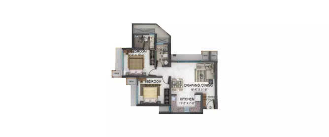 Nahar Olivia Powai - Floor plan 2 BHK 665 Sq.ft