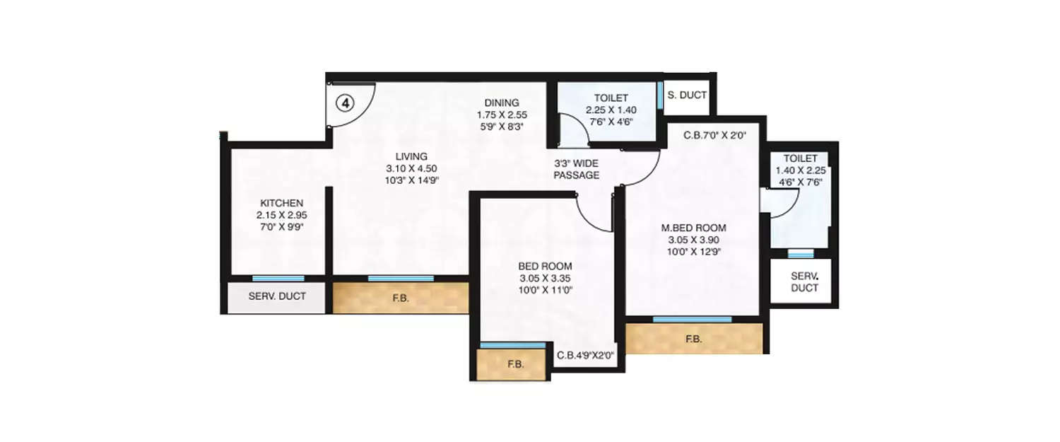 Floor plan for 2 BHK