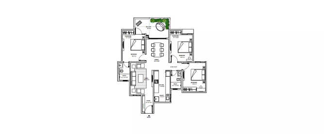 Sun & Sanctum Battarahalli - Floor plan 3 BHK 939 Sq.ft