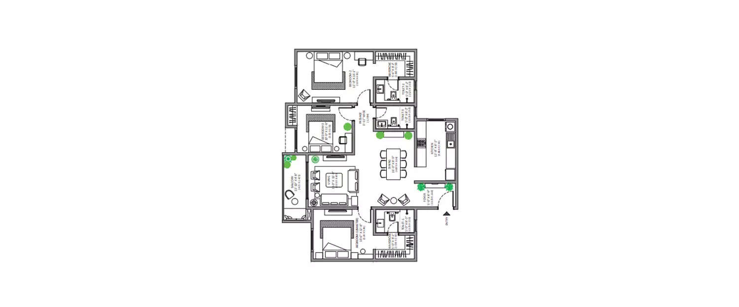 Floor plan for 3 BHK