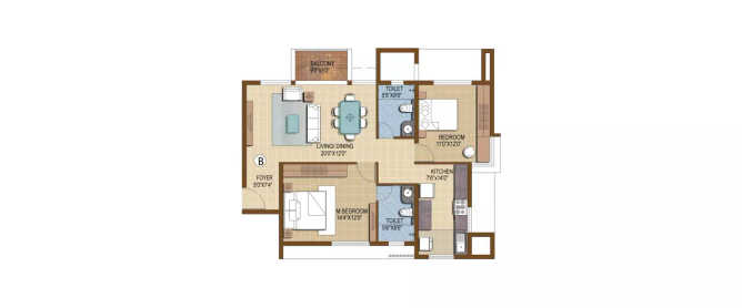 Prestige IVY Terraces Bellandur - Floor plan 2 BHK 1195 Sq.ft