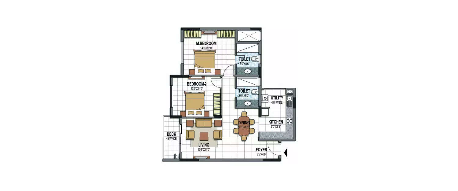 Floor plan for 2 BHK