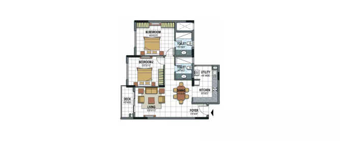 Prestige Silversun Bellandur - Floor plan 2 BHK 1230 Sq.ft