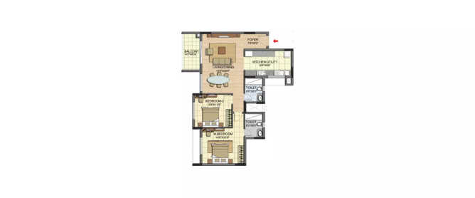 Prestige Jade Pavilion Bellandur - Floor plan 2 BHK 1360 Sq.ft