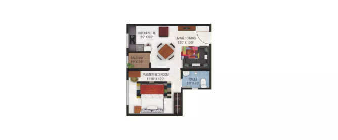 Codename Gold Standard Siruseri - Floor plan 1 BHK 510 Sq.ft