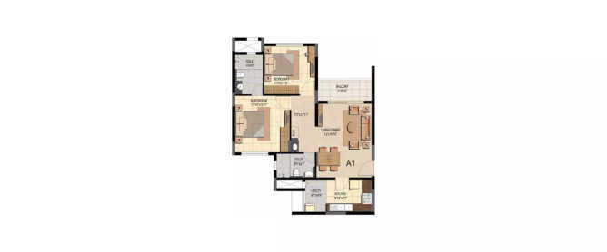 Prestige Bella Vista Porur - Floor plan 2 BHK 1166 Sq.ft