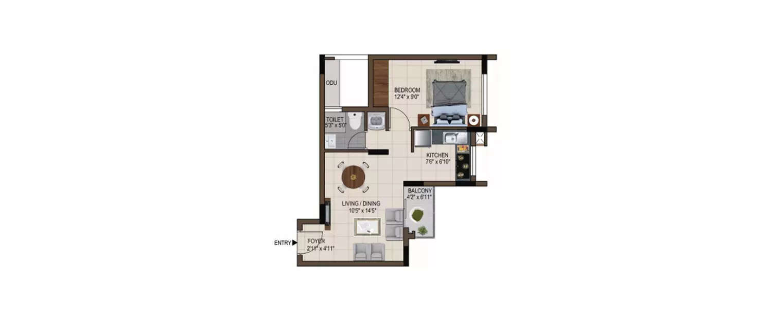 Floor plan for 1 BHK