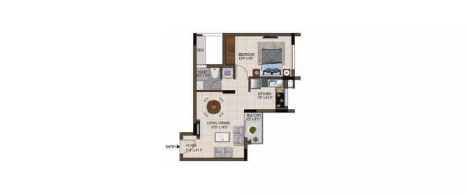 Casagrand Smart Town Thalambur - Floor plan 1 BHK 657 Sq.ft