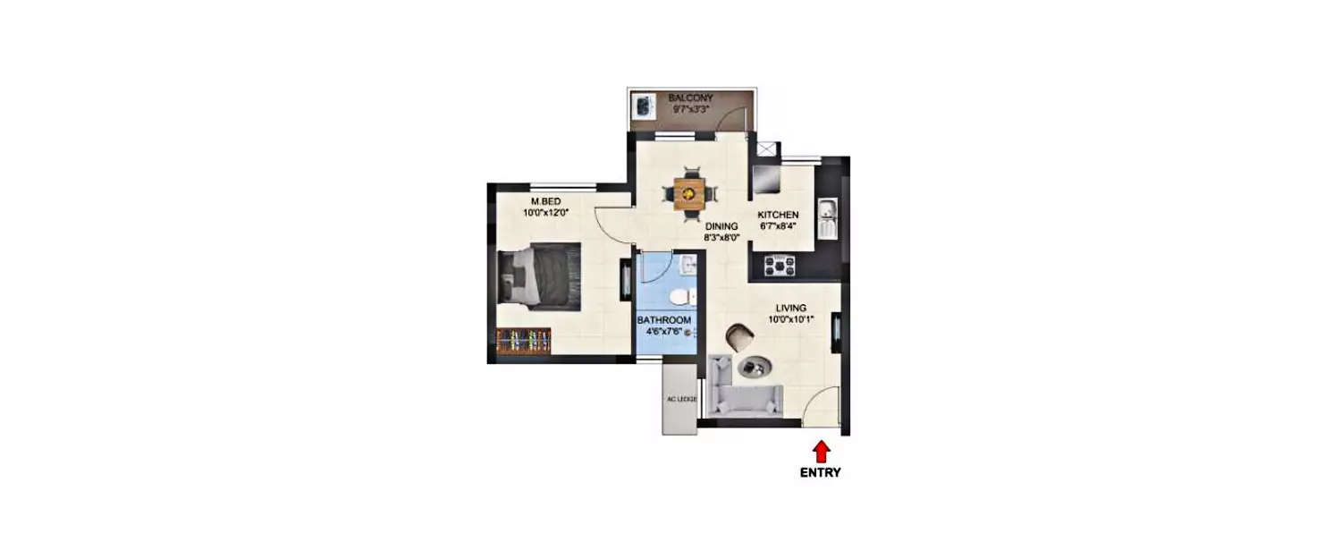 Floor plan for 1 BHK