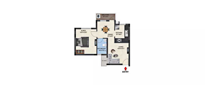 Casagrand Primera Manapakkam - Floor plan 1 BHK 598 Sq.ft