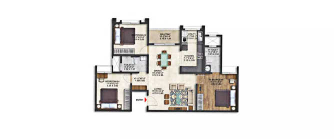 Brigade Calista Bommenahalli - Floor plan 3 BHK 1350 Sq.ft