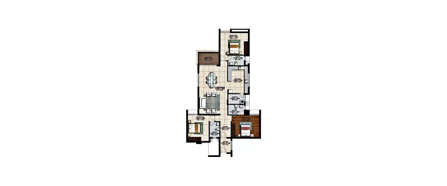 Floor plan for 3 BHK