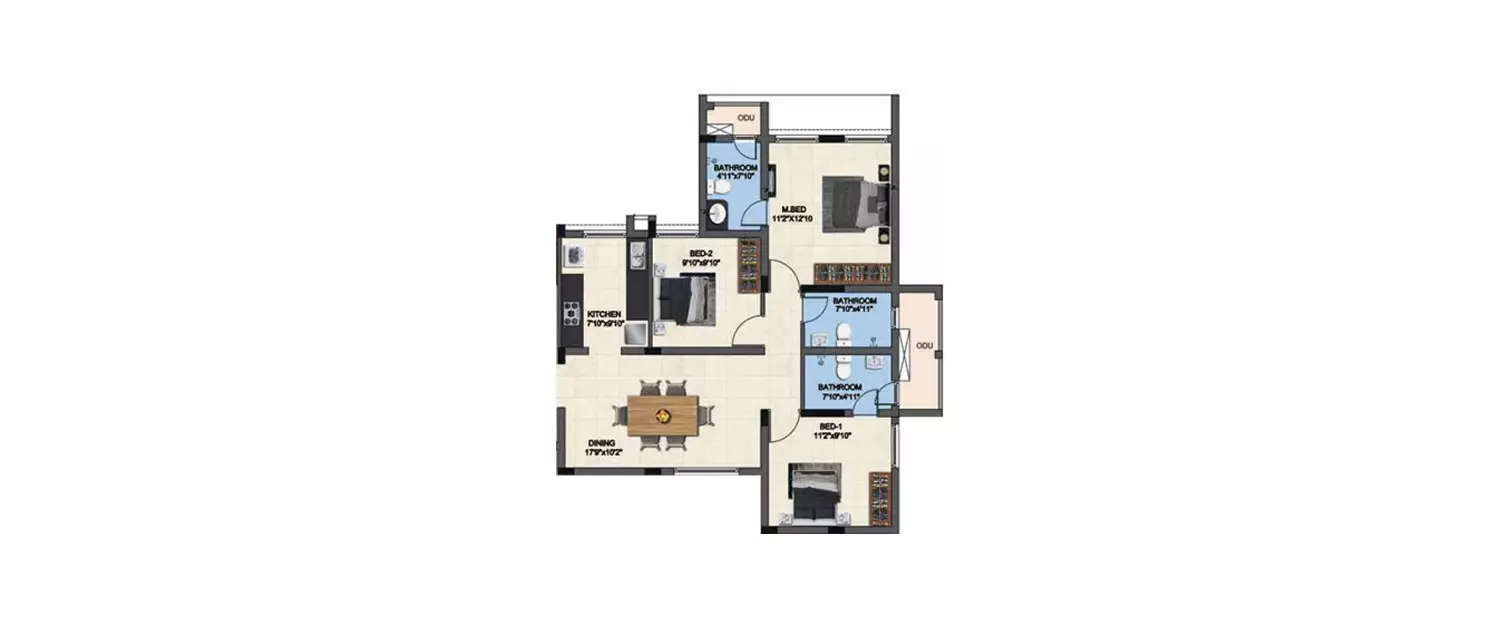 Floor plan for 3 BHK