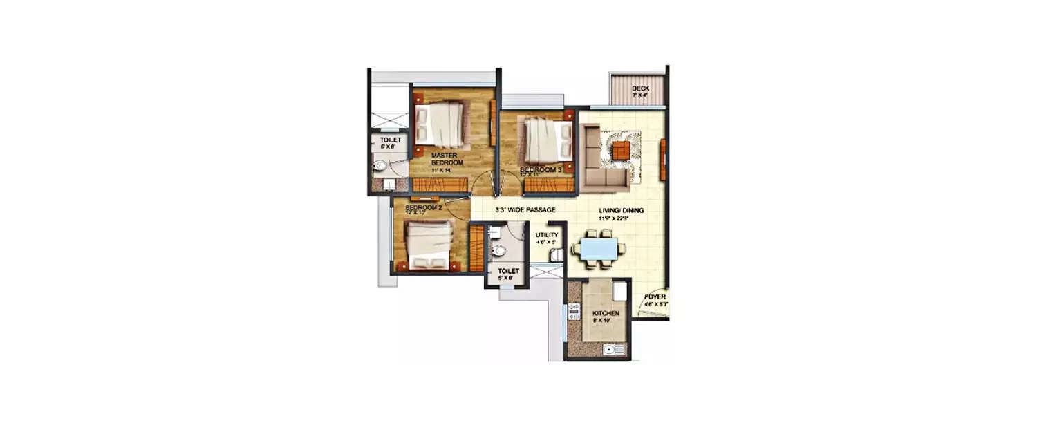 Floor plan for 3 BHK
