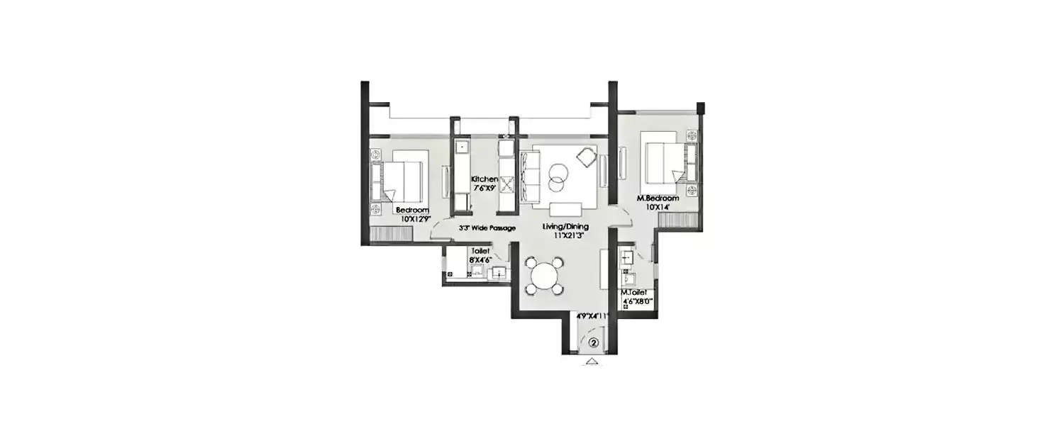 Floor plan for 2 BHK