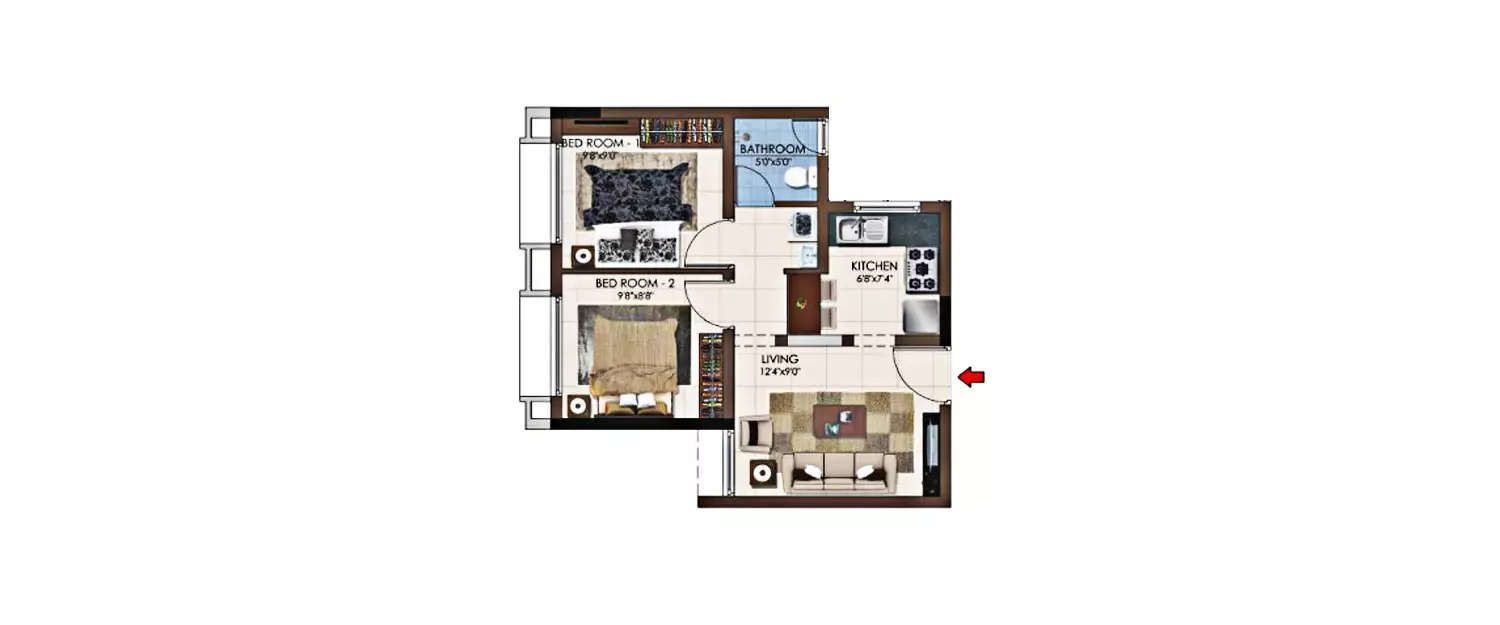 Floor plan for 2 BHK