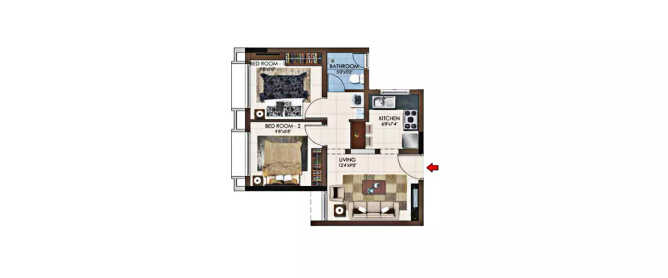 Casagrand Northern Star Vandalur - Floor plan 2 BHK 645 Sq.ft