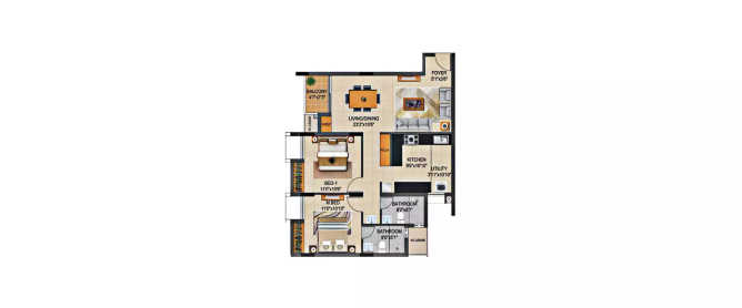Casagrand Supremus Thalambur - Floor plan 2 BHK 1166 Sq.ft