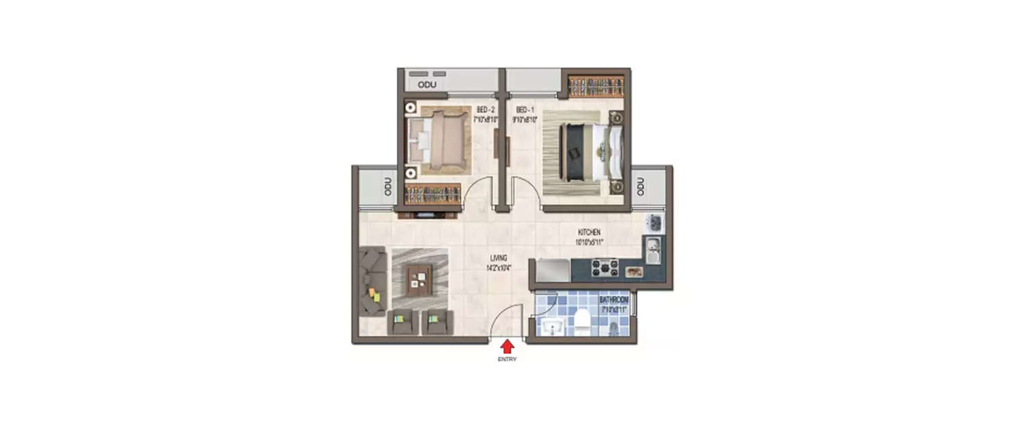 Floor plan for 2 BHK