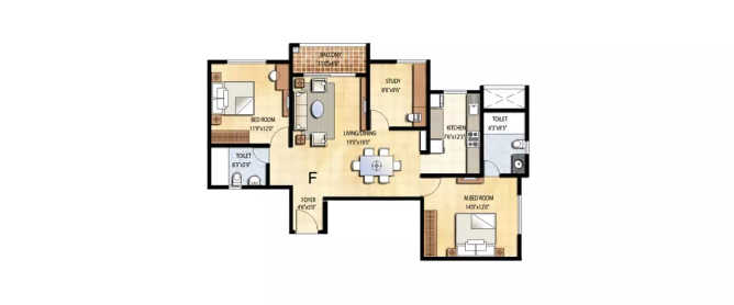 Prestige City Mulund - Floor plan 3 BHK 899 Sq.ft